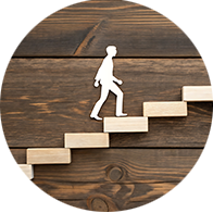 stick figure walking up a stairs